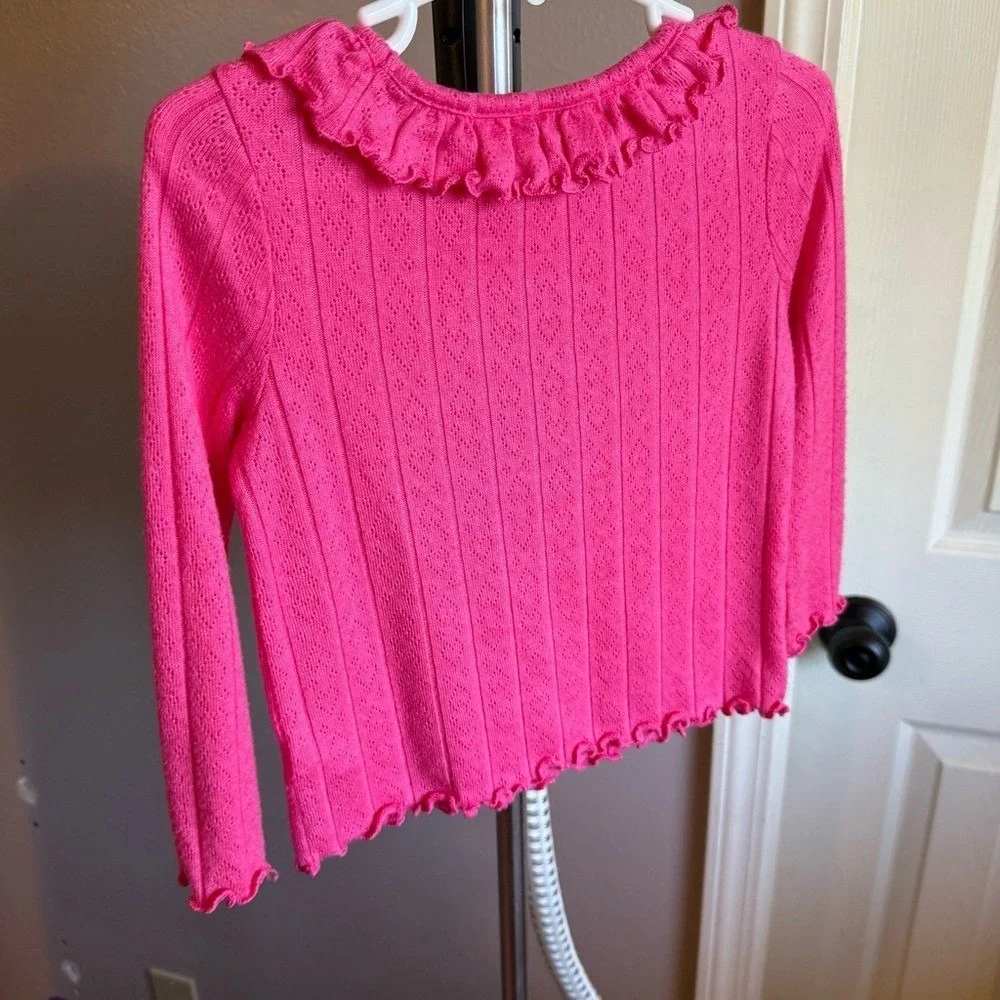 Old Navy Toddler Girls 2T‎ Pink Ruffle Neck Long Sleeve Knit Sweater Shirt NWOT